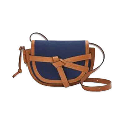 LOEWE Mini Gate Dual Bag In Canvas And Calfskin "Navy Blue/Tan"