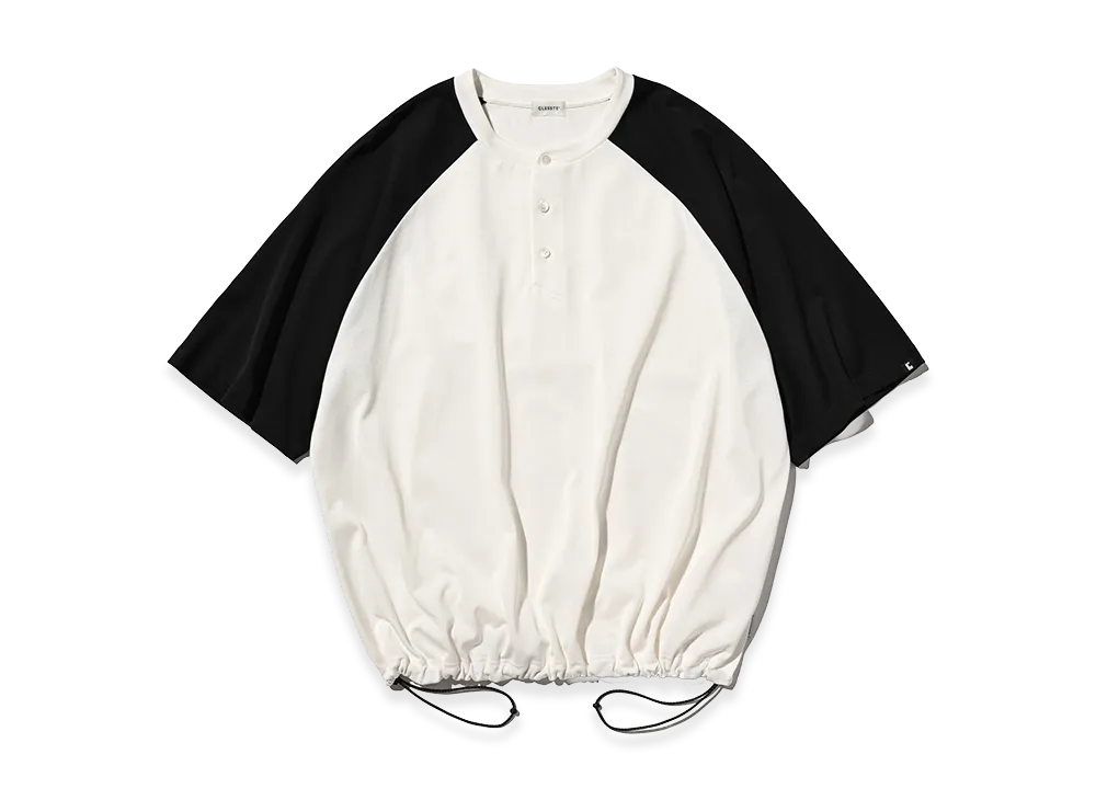CLESSTE Raglan Henley Neck S/S T-Shirt With Drawstrings "White/Navy"