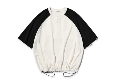 CLESSTE Raglan Henley Neck S/S T-Shirt With Drawstrings "White/Navy"
