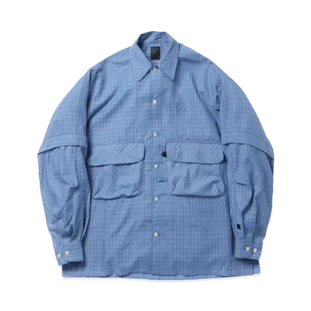 DAIWA PIER39 Tech Sports Open Collar Shirts L/S Mini Plaids "Dark Blue Check"