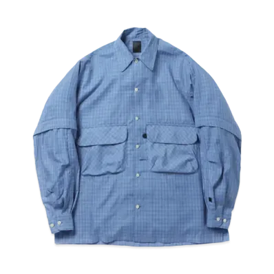 DAIWA PIER39 Tech Sports Open Collar Shirts L/S Mini Plaids "Dark Blue Check"