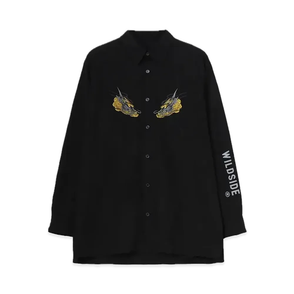 WILDSIDE Yohji Yamamoto x Ryu Ga Gotoku Studio Kirin Cotton Embroidery Shirt "Black"