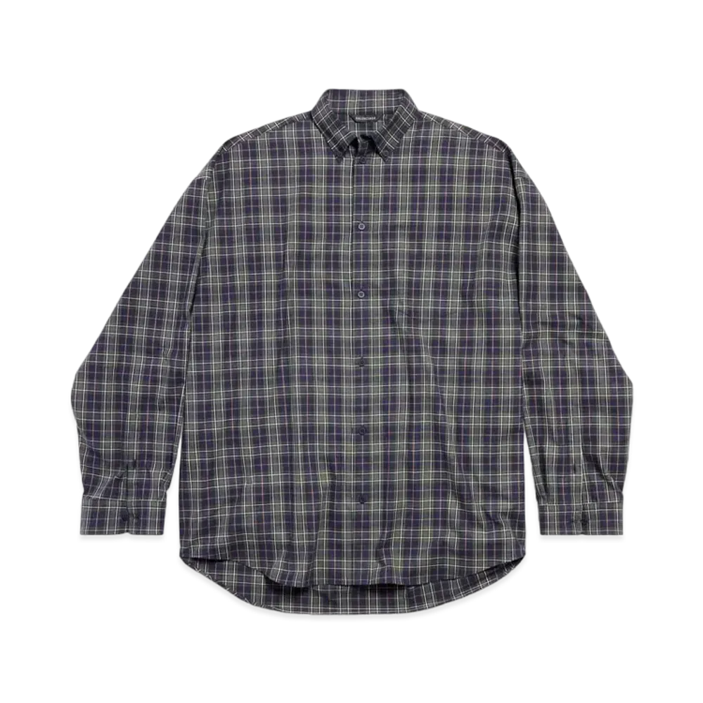 BALENCIAGA Men's Balenciaga Shirt Oversized In Light Check Flannel "Dark Blue/Dark Green"