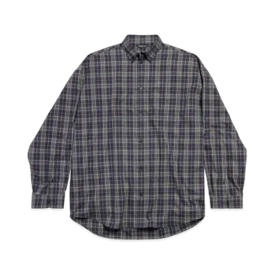 BALENCIAGA Men's Balenciaga Shirt Oversized In Light Check Flannel "Dark Blue/Dark Green"