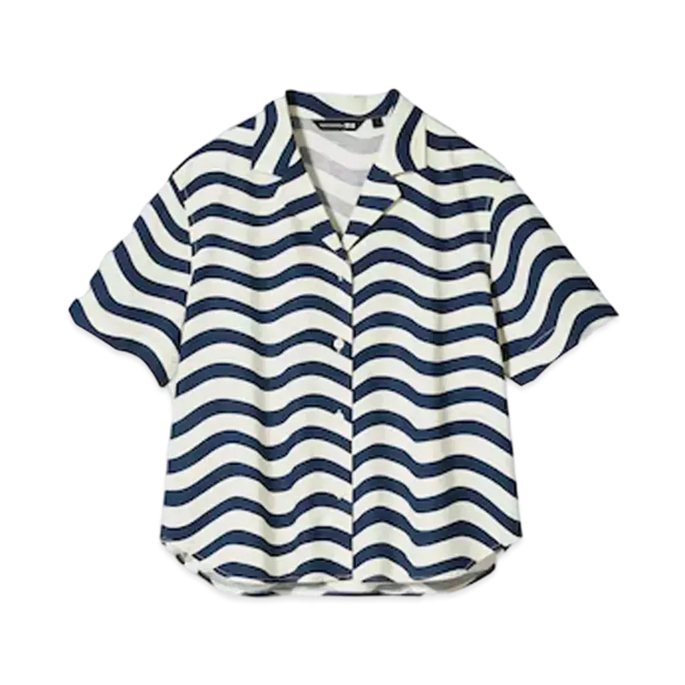 Uniqlo x Marimekko Linen Blend Open Collar Shirt "Navy"