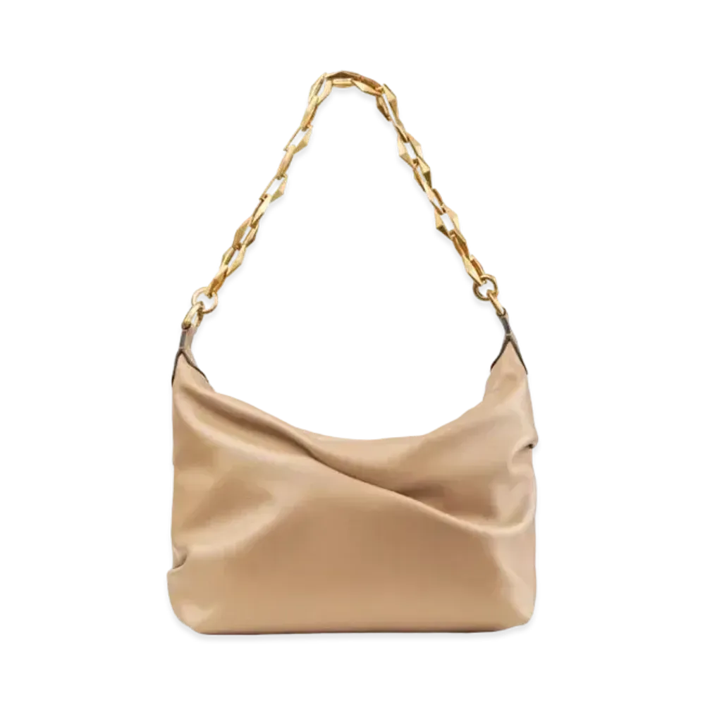 Jimmy Choo Diamond Soft Hobo/S Calf Leather Hobo Bag With Chain Strap "Biscuit/Gold"