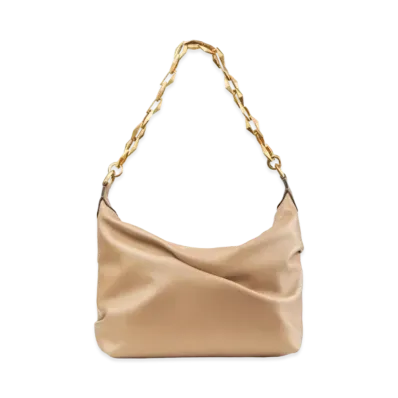 Jimmy Choo Diamond Soft Hobo/S Calf Leather Hobo Bag With Chain Strap "Biscuit/Gold"