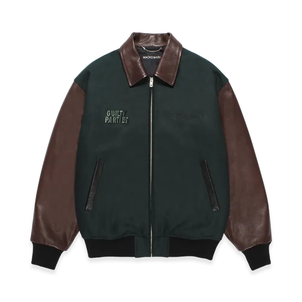 WACKO MARIA Leather Varsity Jacket "Green"