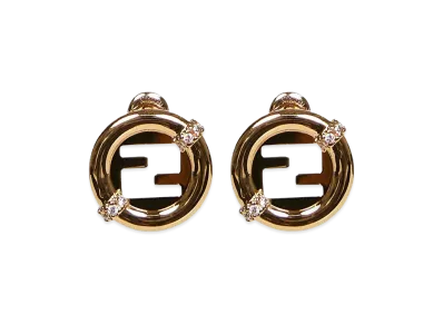FENDI Women's Everround Metal And Crystal Earrings "Gold"