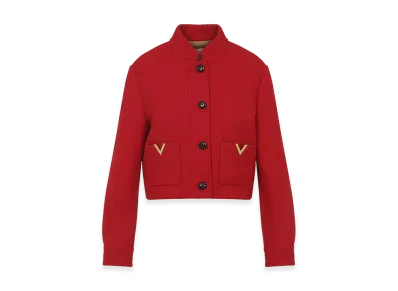 Valentino Women's Peacoat In Drill Double With V "Gold/Red"