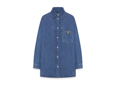 Valentino Women's Denim Shirt With Vlogo "Blue"
