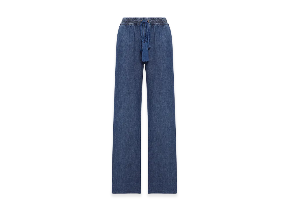 Valentino Women's Wide Leg Chambray Pants "Blue"