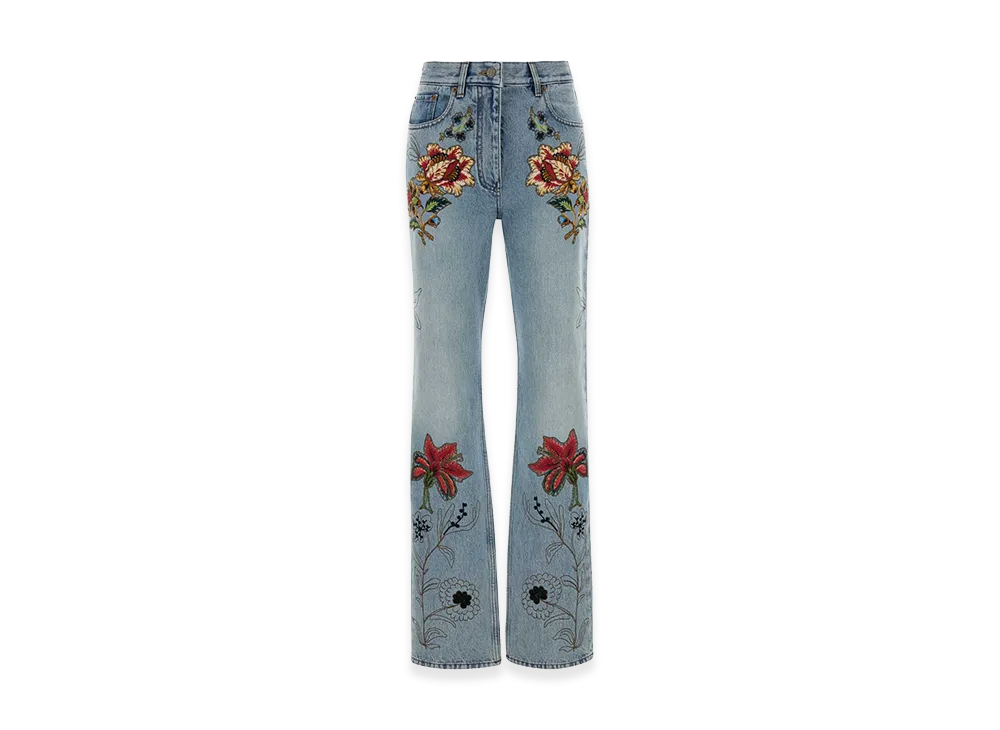 Valentino Women's Denim 5 Pockets Embroidered Flowers Jeans "Denim"