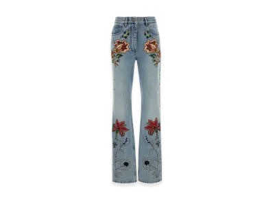 Valentino Women's Denim 5 Pockets Embroidered Flowers Jeans "Denim"