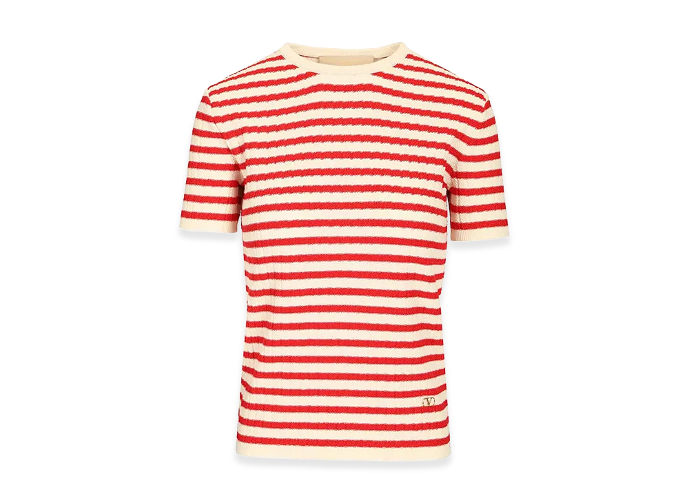 Valentino Women's Ribbed And Striped Cotton T-Shirt "Multicolor"