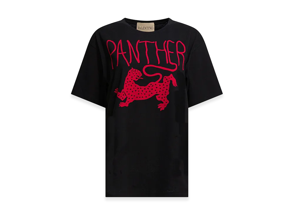 Valentino Women's "Panther" Crewneck T-Shirt "Black"