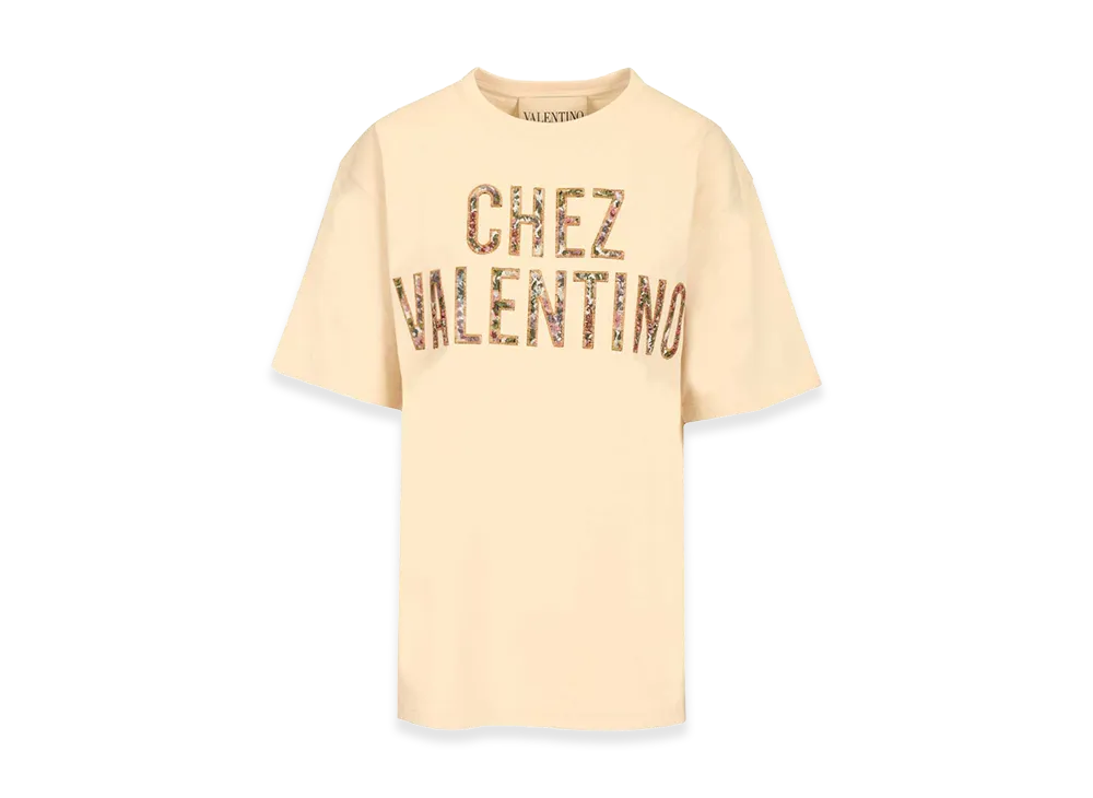 Valentino Women's Embroidered Cotton T-Shirt "Rose"