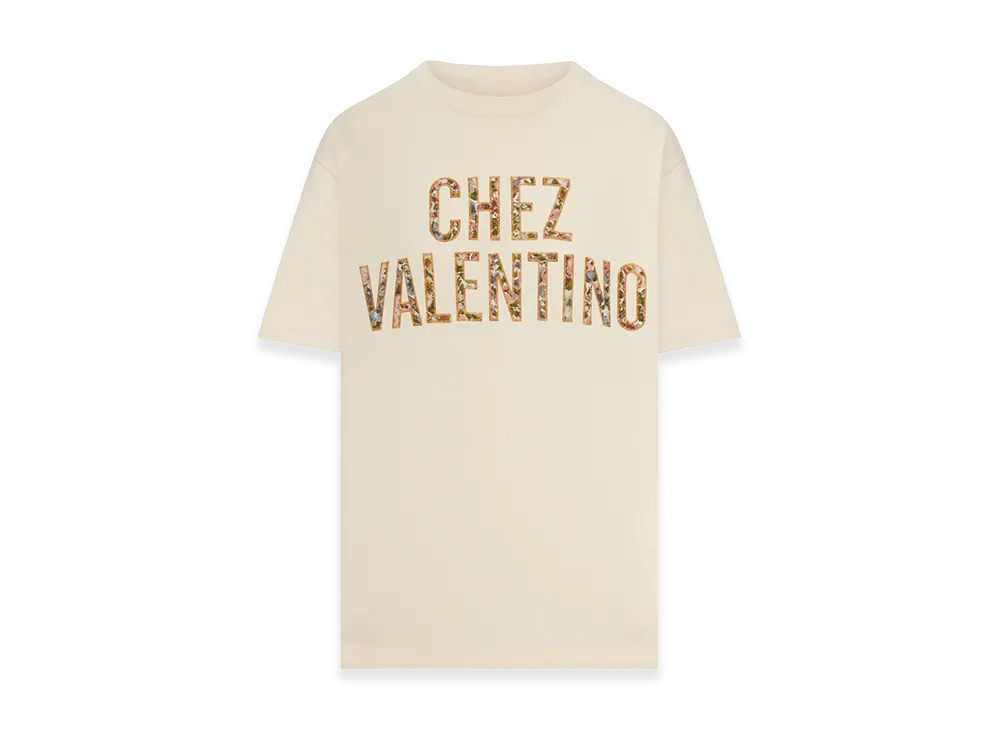Valentino Women's Embroidered Cotton T-Shirt "Nude/Neutrals"