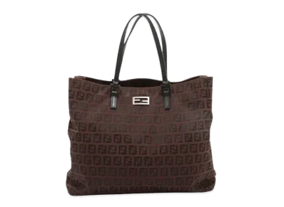 FENDI Zucchino Canvas Leather Tote Bag Brown 8Bh133 "Brown"