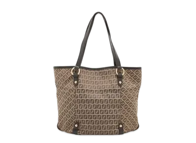 FENDI Zucchino Canvas Leather Tote Bag "Brown"