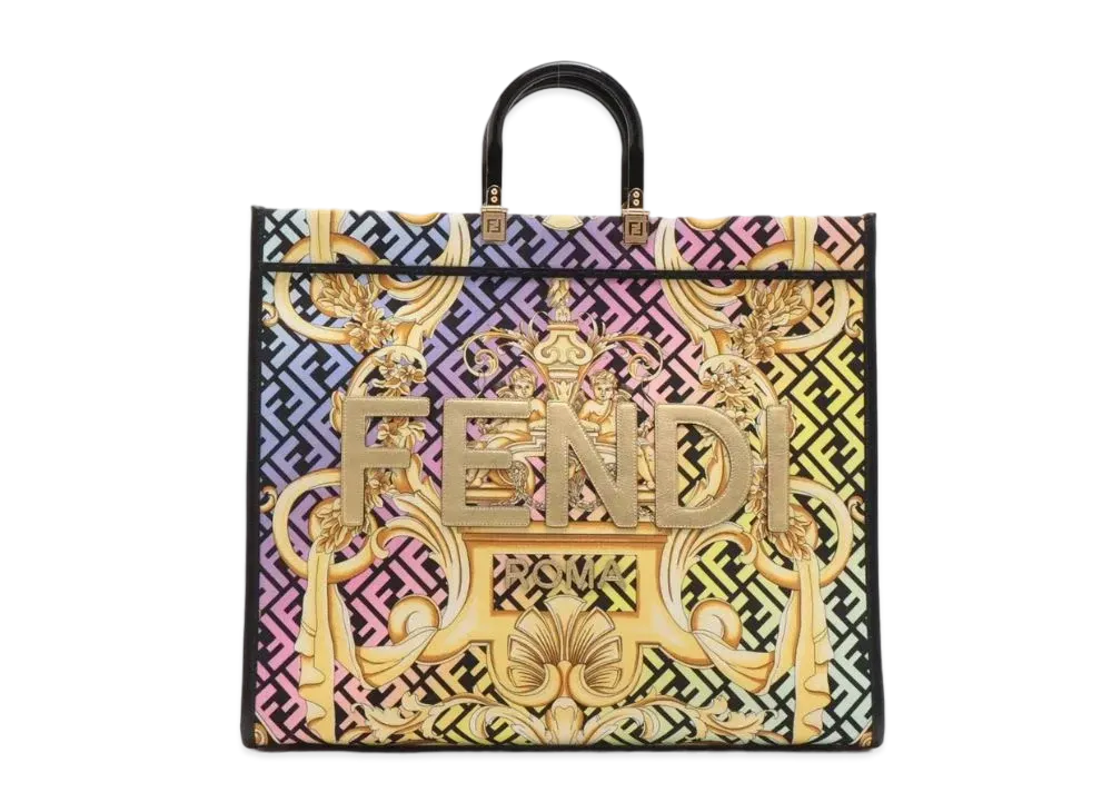 FENDI Fender Chee Sunshine Canvas Leather Tote Bag "Multi"