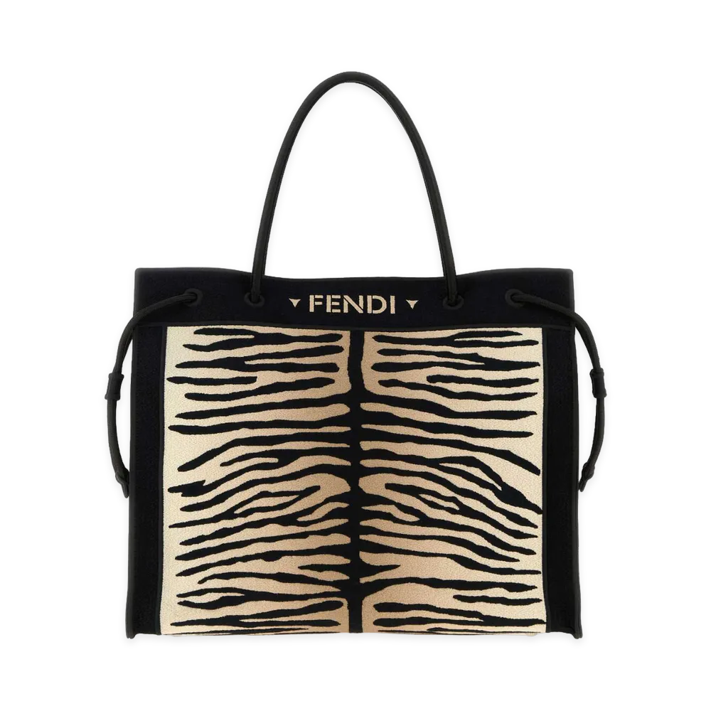 FENDI Women's Embroidered Fabric Magic Shopping Bag "Black"