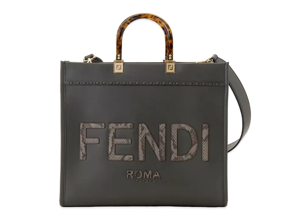 FENDI Sunshine Medium Ellaf Leather Shopper "Dark Gray"
