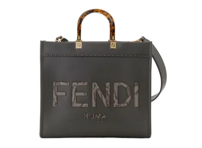 FENDI Sunshine Medium Ellaf Leather Shopper "Dark Gray"