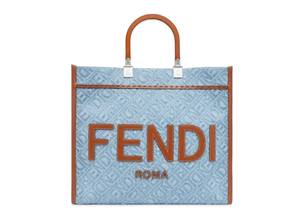 FENDI Sunshine Medium Denim Shopper Bag "Light Blue"