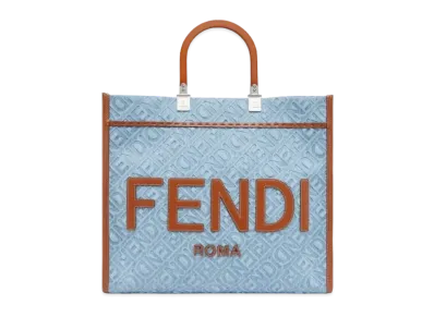 FENDI Sunshine Medium Denim Shopper Bag "Light Blue"
