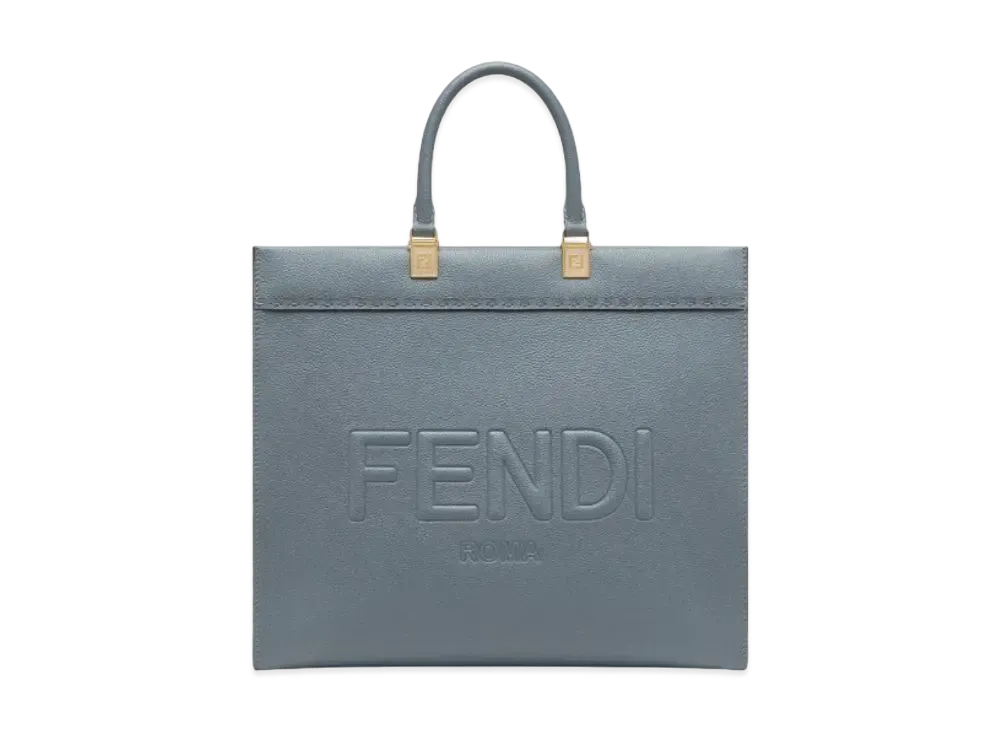 FENDI Sunshine Medium Leather Shopper "Blue"