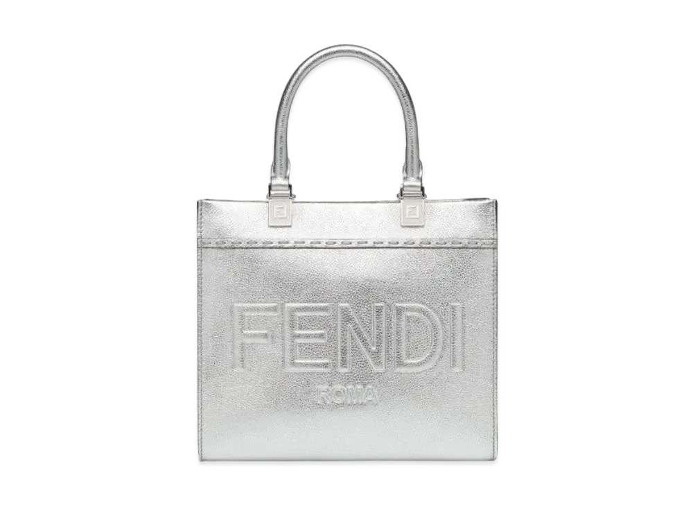 FENDI Sunshine Small Leather Shopper "Silver"