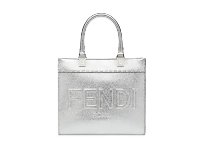 FENDI Sunshine Small Leather Shopper "Silver"