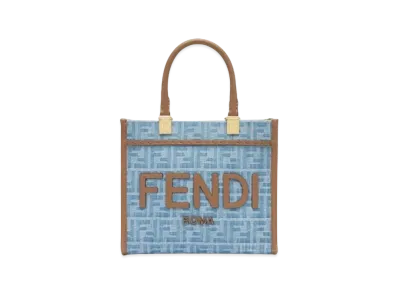 FENDI Sunshine Small FF Denim Fabric Shopper "Light Blue"