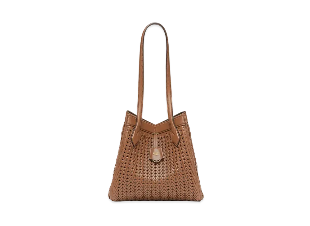 FENDI Origami Medium Interlaced Leather Bag That Can Be Transformed "Brown"