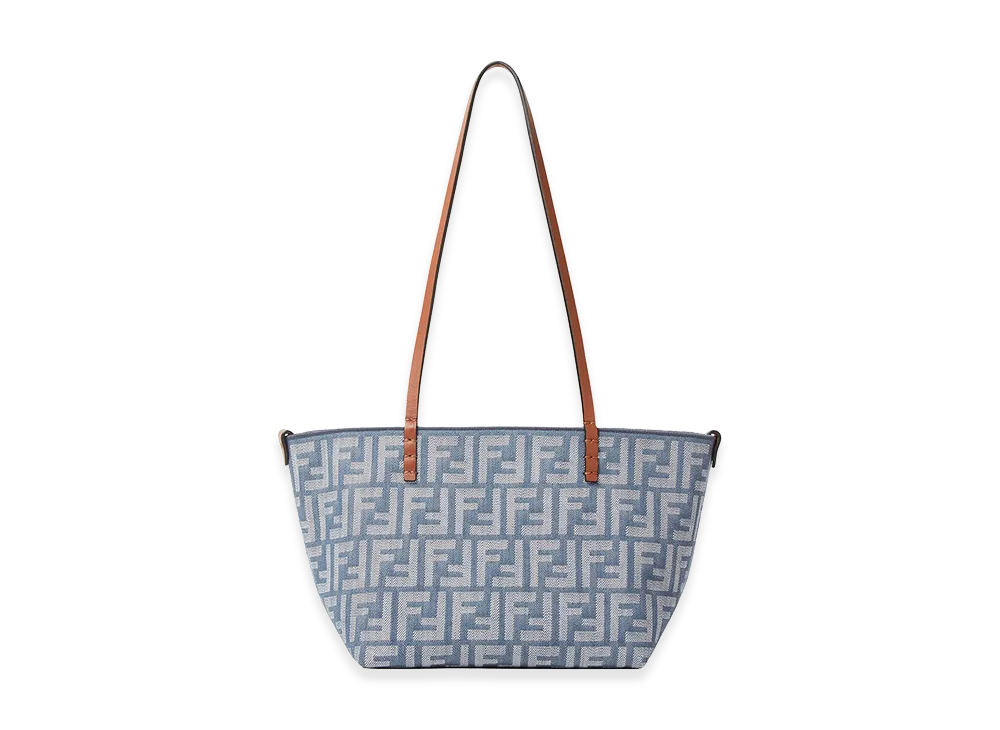 FENDI Women's Small Roll Denim-Effect FF Jacquard Reversible Shopper "Blue"
