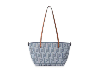 FENDI Women's Small Roll Denim-Effect FF Jacquard Reversible Shopper "Blue"