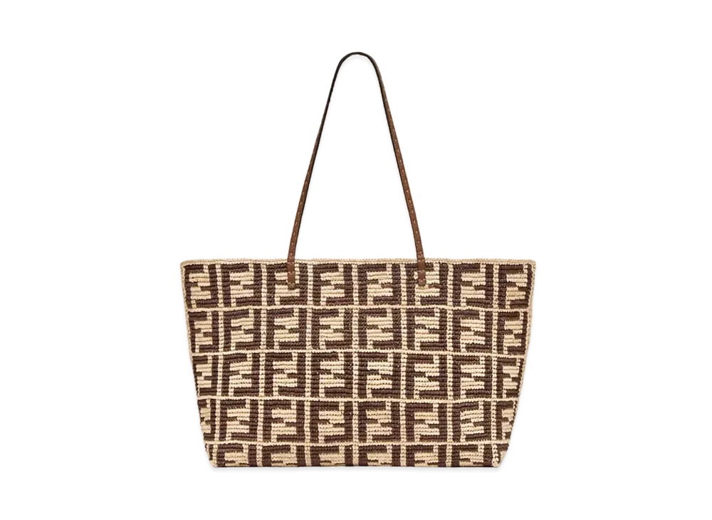 FENDI Large Roll FF Raffia Crochet Shopper "Brown"