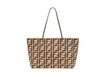 FENDI Large Roll FF Raffia Crochet Shopper "Brown"