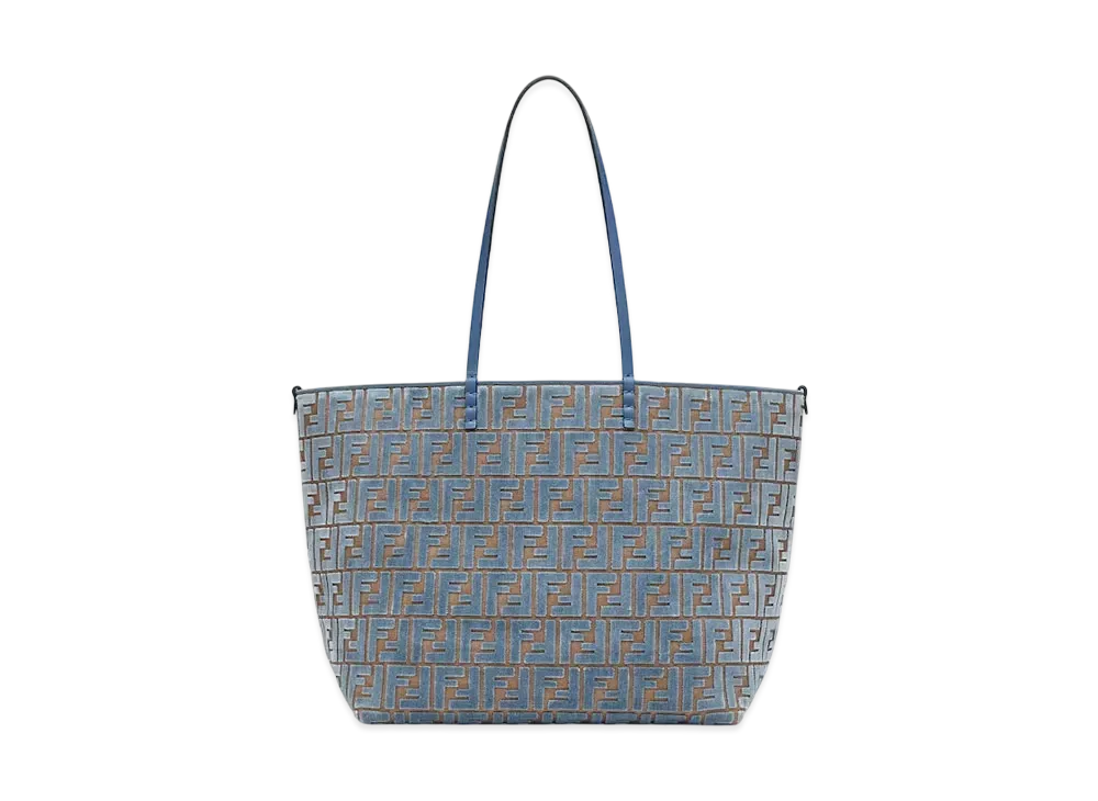 FENDI Large Roll FF Jacquard Velvet Shopper "Light Blue"