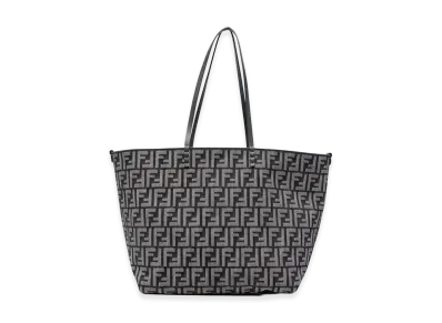 FENDI Women's Embroidered Denim Large Roll Shopping Bag "Black"