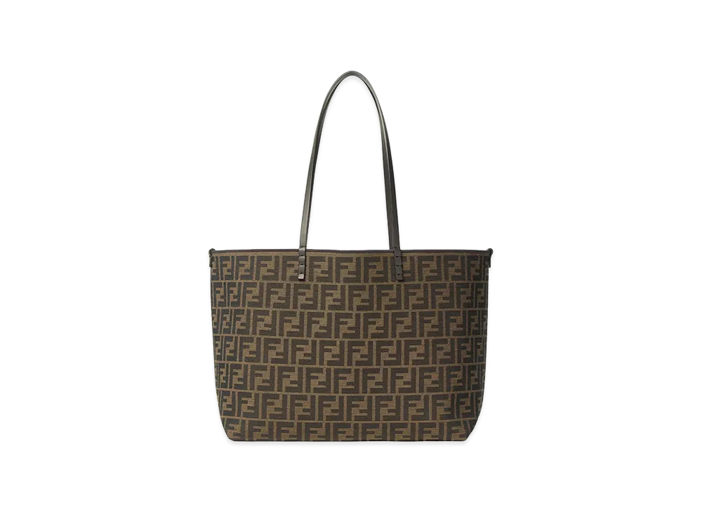 FENDI Women's Roll Medium Shopper in FF Jacquard And Pequin Striped Fabric "Brown"