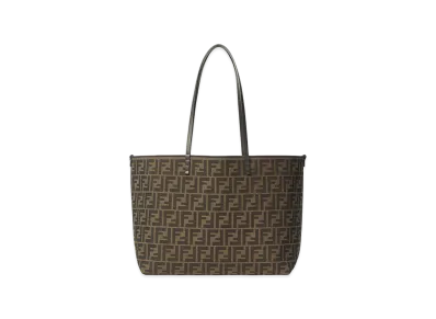 FENDI Women's Roll Medium Shopper in FF Jacquard And Pequin Striped Fabric "Brown"