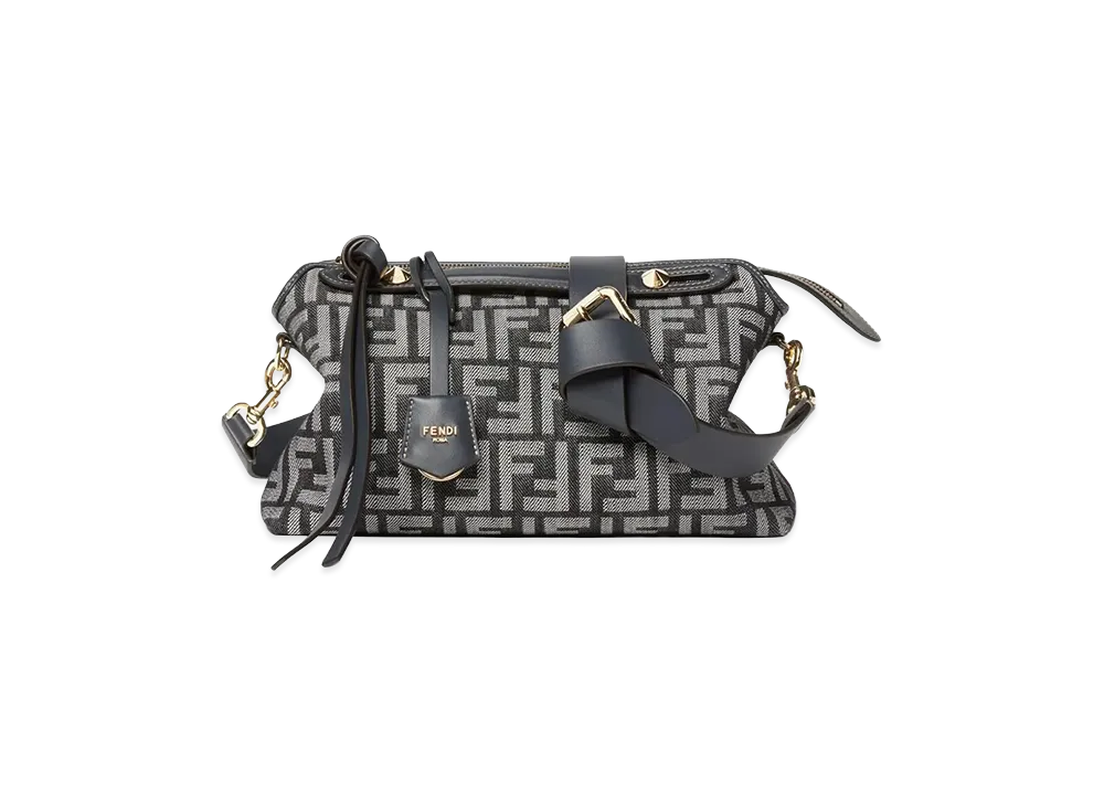 FENDI Women's By The Way Soft Medium Denim-Effect FF Jacquard Handbag "Black"