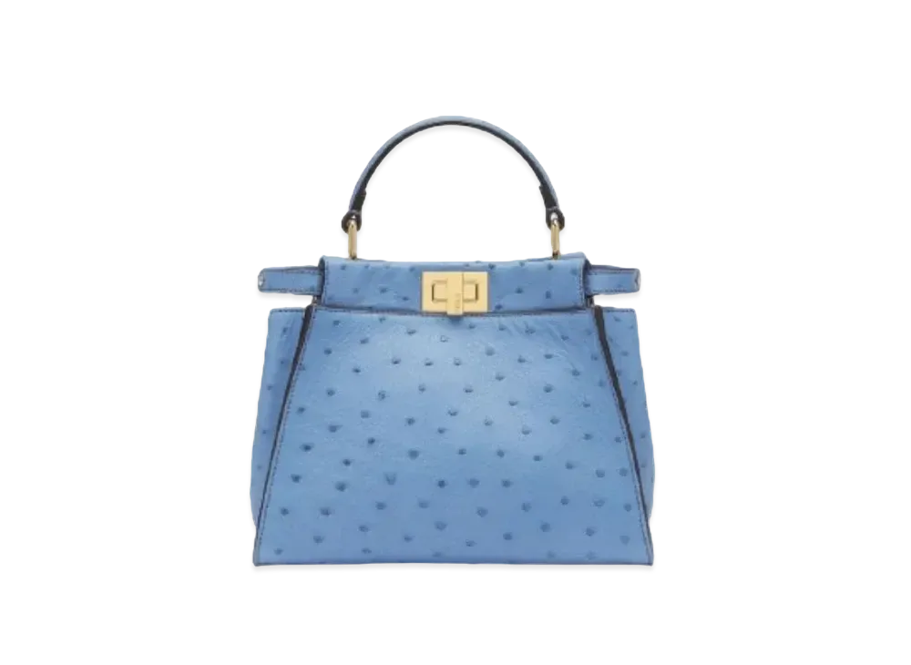 FENDI Peekaboo Mini Ostrich Leather Bag "Blue"