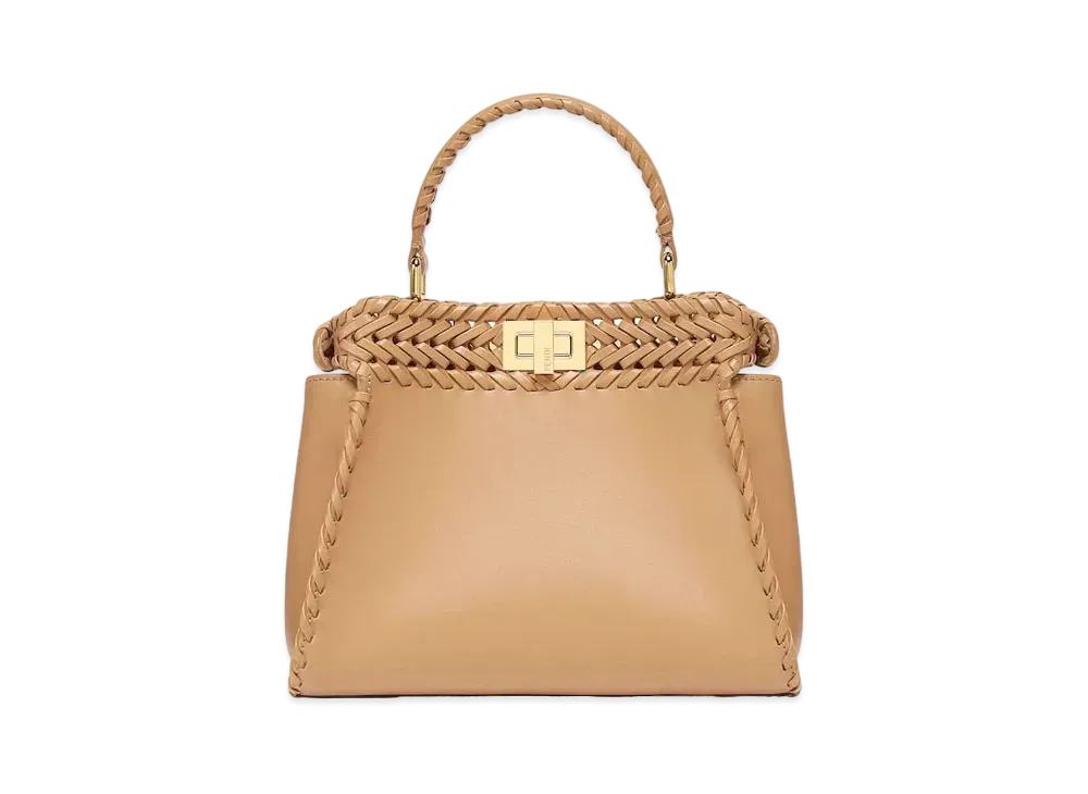 FENDI Peekaboo Mini Leather Bag With Interlacing "Light Brown"