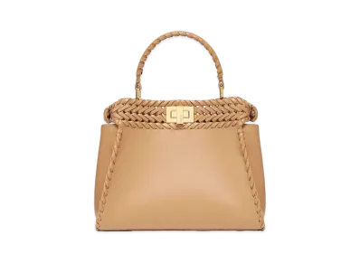 FENDI Peekaboo Mini Leather Bag With Interlacing "Light Brown"