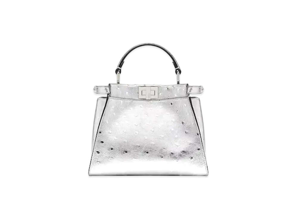 FENDI Peekaboo Mini Ostrich Leather Bag "Silver"