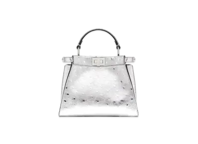 FENDI Peekaboo Mini Ostrich Leather Bag "Silver"