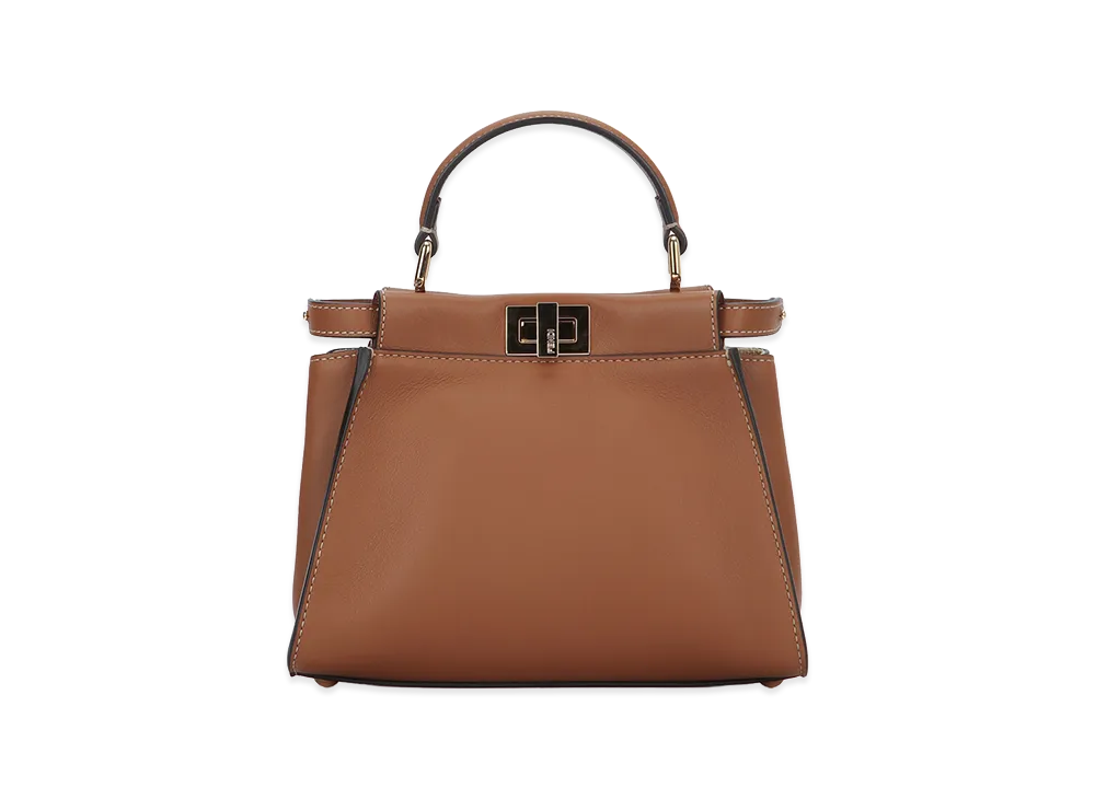 FENDI Women's Peekaboo Mini Bag in Raffia With Openwork Woven Pattern "Brown"
